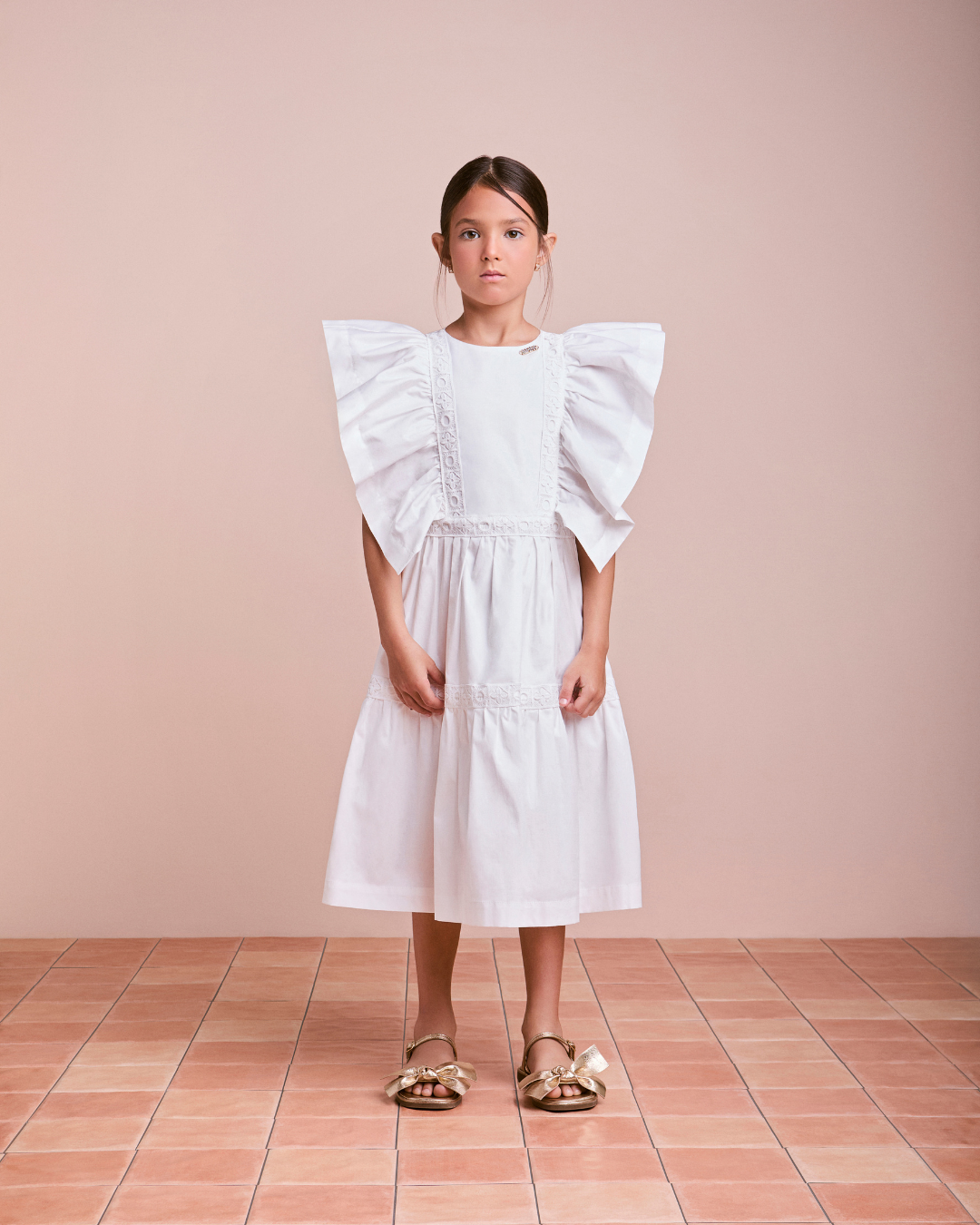 Vestido Infantil Festa Babados Off White - Animê