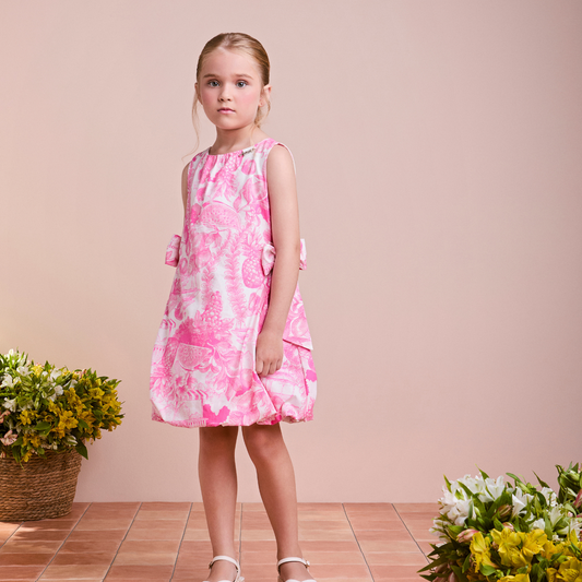 Vestido Infantil Balonê Laços Laterais Floral Pink - Animê