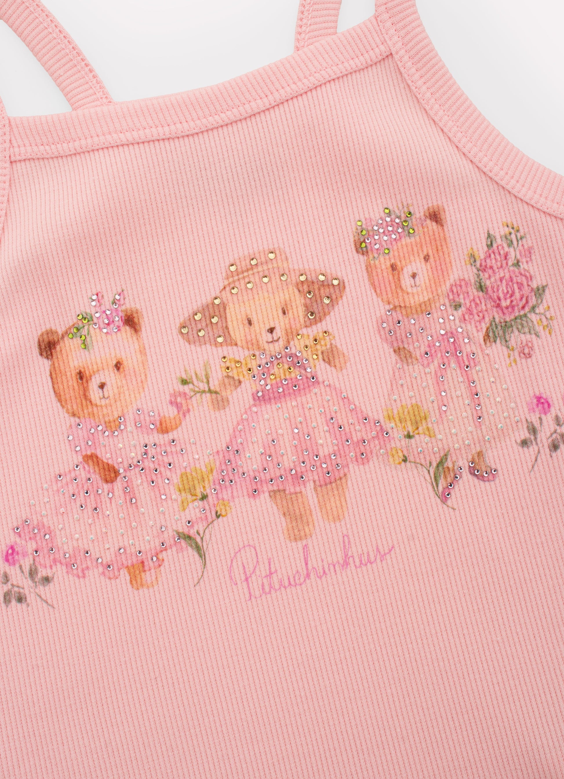 Blusa 3 Ursinhas Flores Cristais - Pituchinhus - Gracia