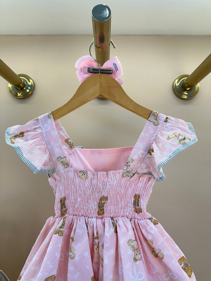 Vestido Infantil Algodão Estampa Ursinhos  Com Babados - Pituchinhus