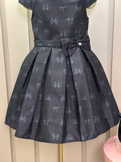 Vestido Infantil Festa Preto Estampa Lacinhos - Mon Sucré