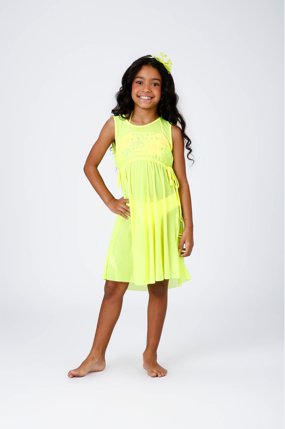 Vestido Infantil Larissa Tule Amarelo Fluor - Siri Kids