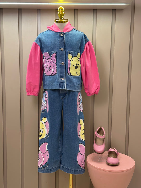Conjunto Infantil Jaqueta Jeans Moletom Pooh e Calça Jeans Pooh - Animê Petite