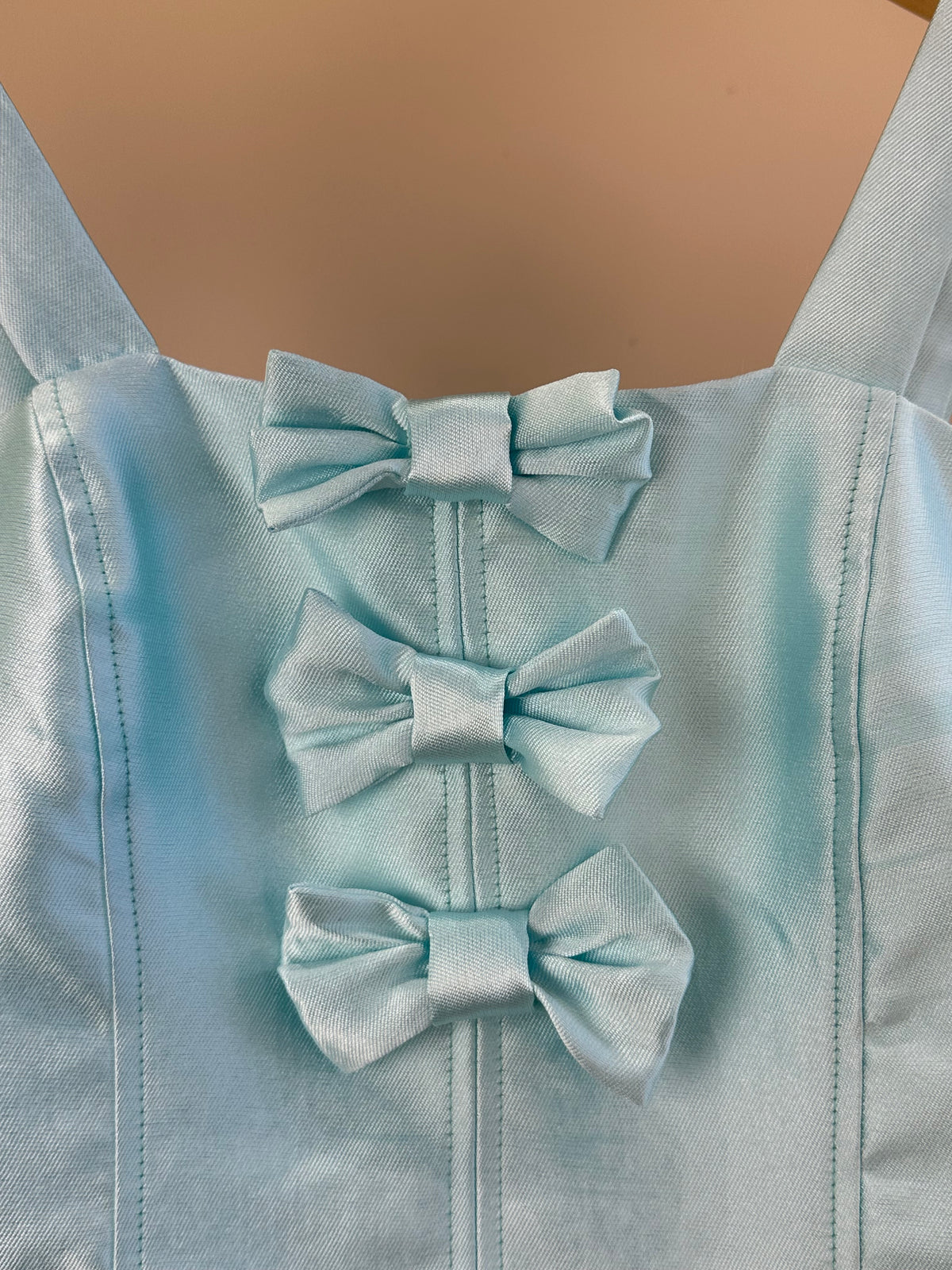 Vestido Teen Acetinado Com Laços Frontais - Vanilla Cream