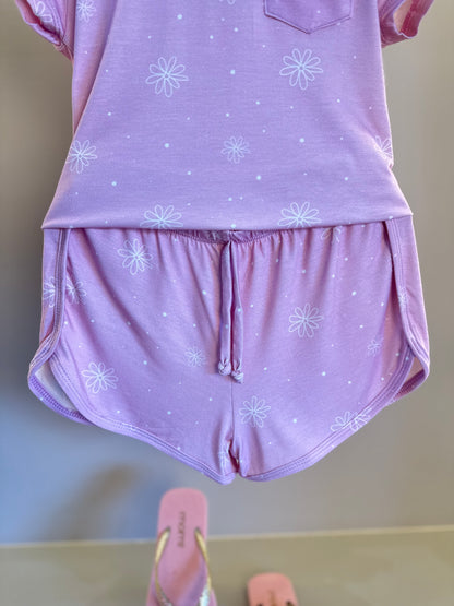 Pijama Infantil Comfy Blusa MC e Shorts Flower Rosa - Conforteca