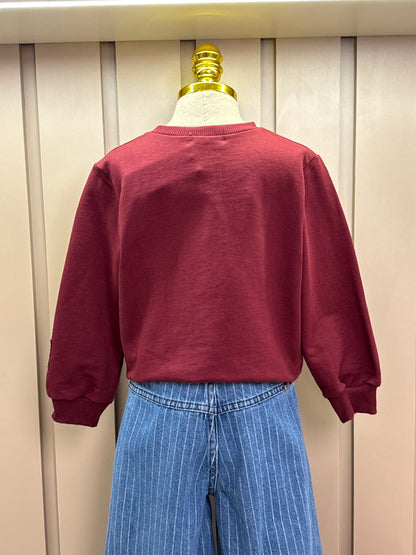 Conjunto Infantil Casaco  Over Hello Kitty Cranberry Juice e Calça Jeans Listrada Cós Duplo - Momi