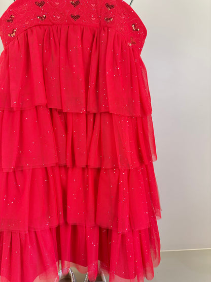 Vestido Infantil Babados Em Camadas Com Paetês Vermelho - Petit Cherie