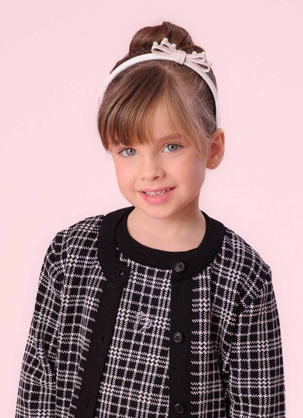 Arquinho Infantil Duplo Courino Laço & Pérolas Off White - Pituchinhus