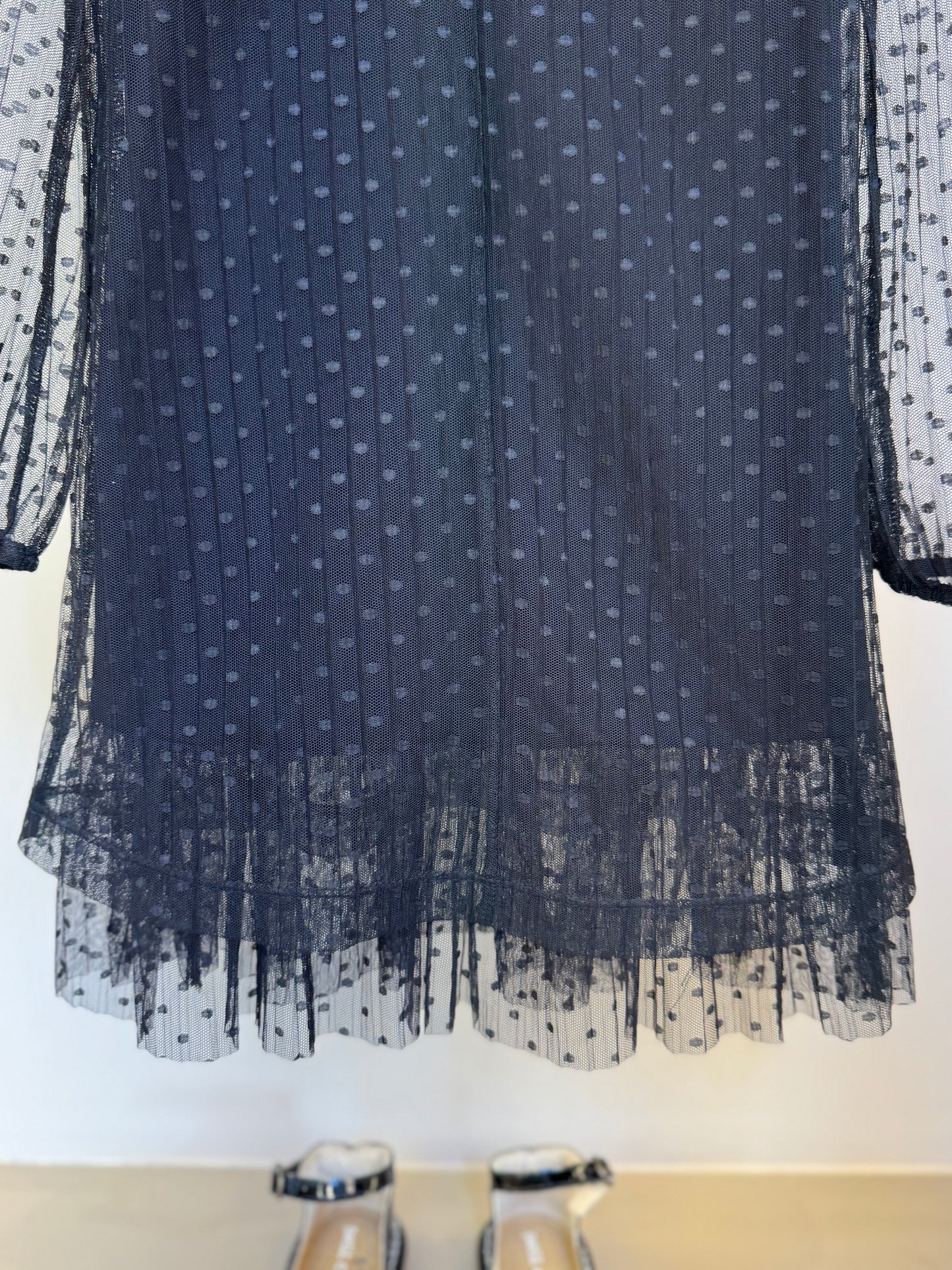 Vestido Infantil Trapézio Tule Plissado Aplicação Laço Preto - Luluzinha
