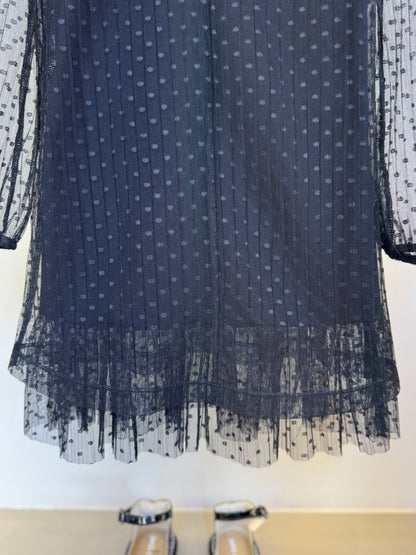 Vestido Infantil Trapézio Tule Plissado Aplicação Laço Preto - Luluzinha