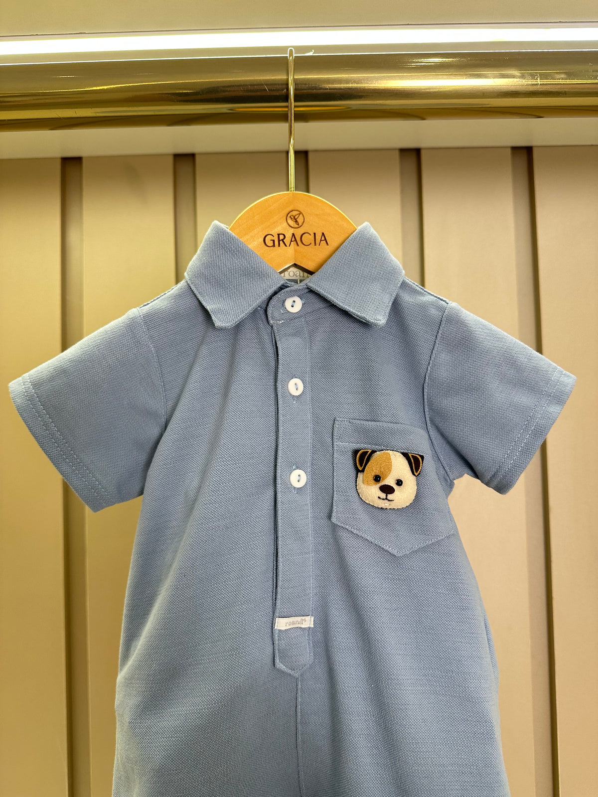 Macaquinho Bebê Cachorrinho Azul - Roana