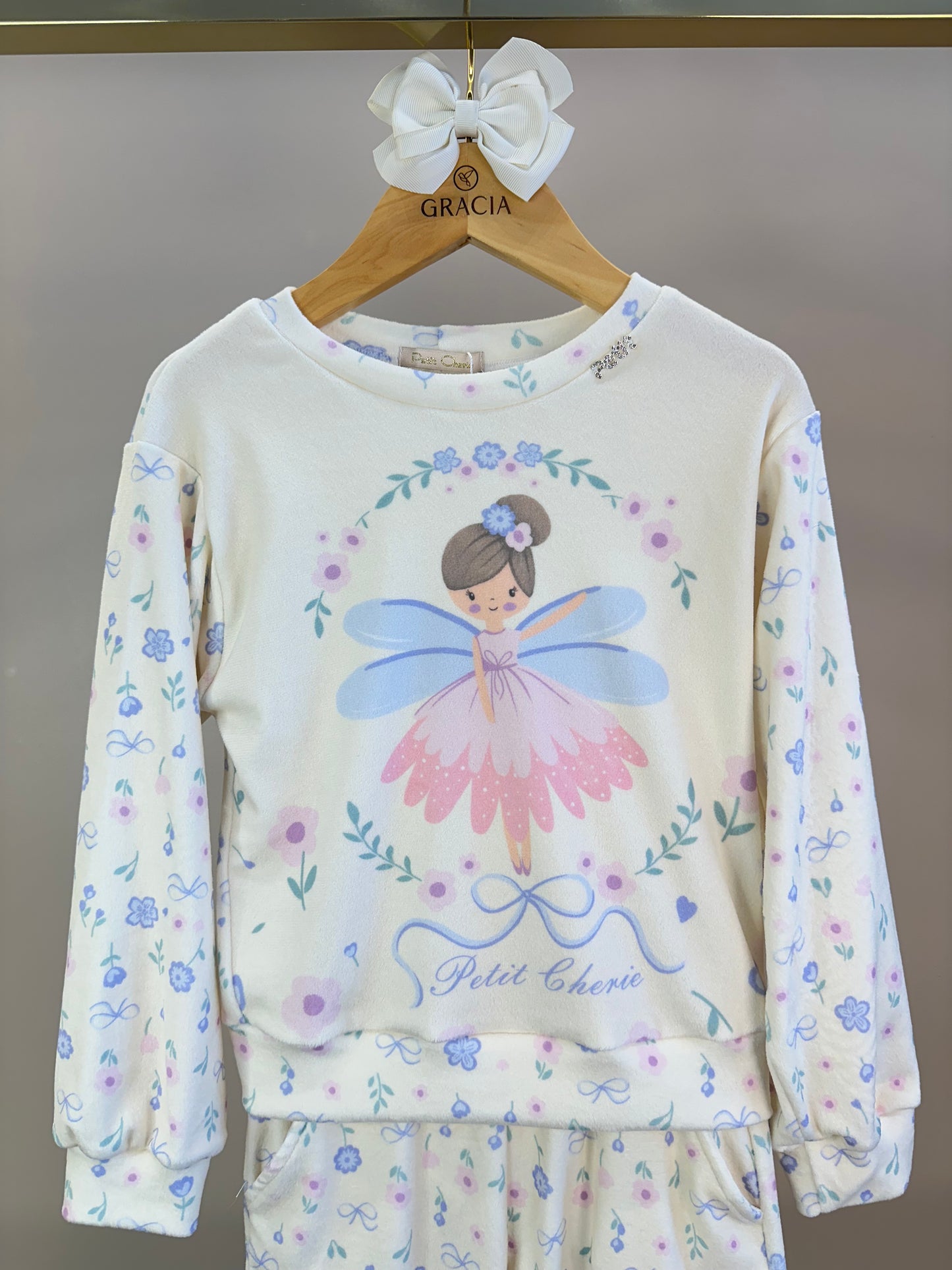 Conjunto Infantil Blus Blusa ML Fada E Calça Estampada Floral - Petit Cherie