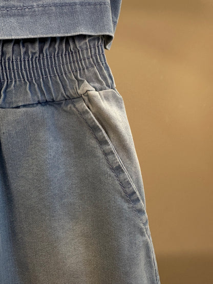 Conjunto Infantil Cropped Maxi Laço Renda e Calça Wide Jeans - Gabriela Aquarela