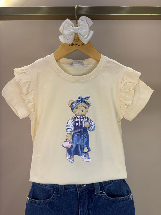 Blusa infantil Algodão Ursa de Lenço - Um Mais Um