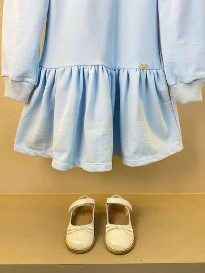 Vestido Infantil ML Babadinho Flores Bordados Azul - Luluzinha