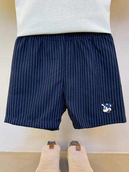 Conjunto Infantil Camiseta Bege Mickey e Bermuda Marinho Listrada - Youccie