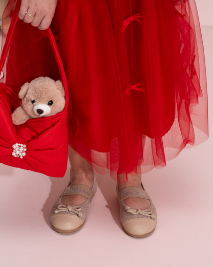 Conjunto Infantil Blusa Tule Frufru e Saia Midi Lacinhos Bordados - Pituchinhus