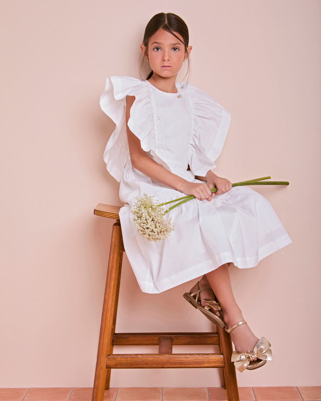 Vestido Infantil Festa Babados Off White - Animê