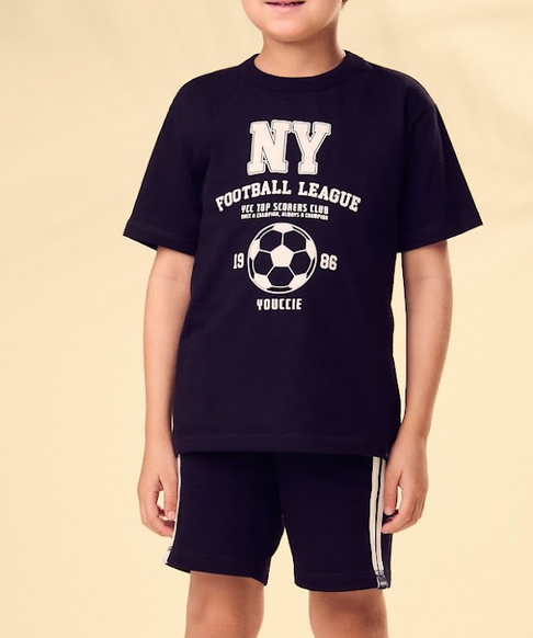Conjunto Infantil Blusa Ny Football Bermuda Preto - Youccie