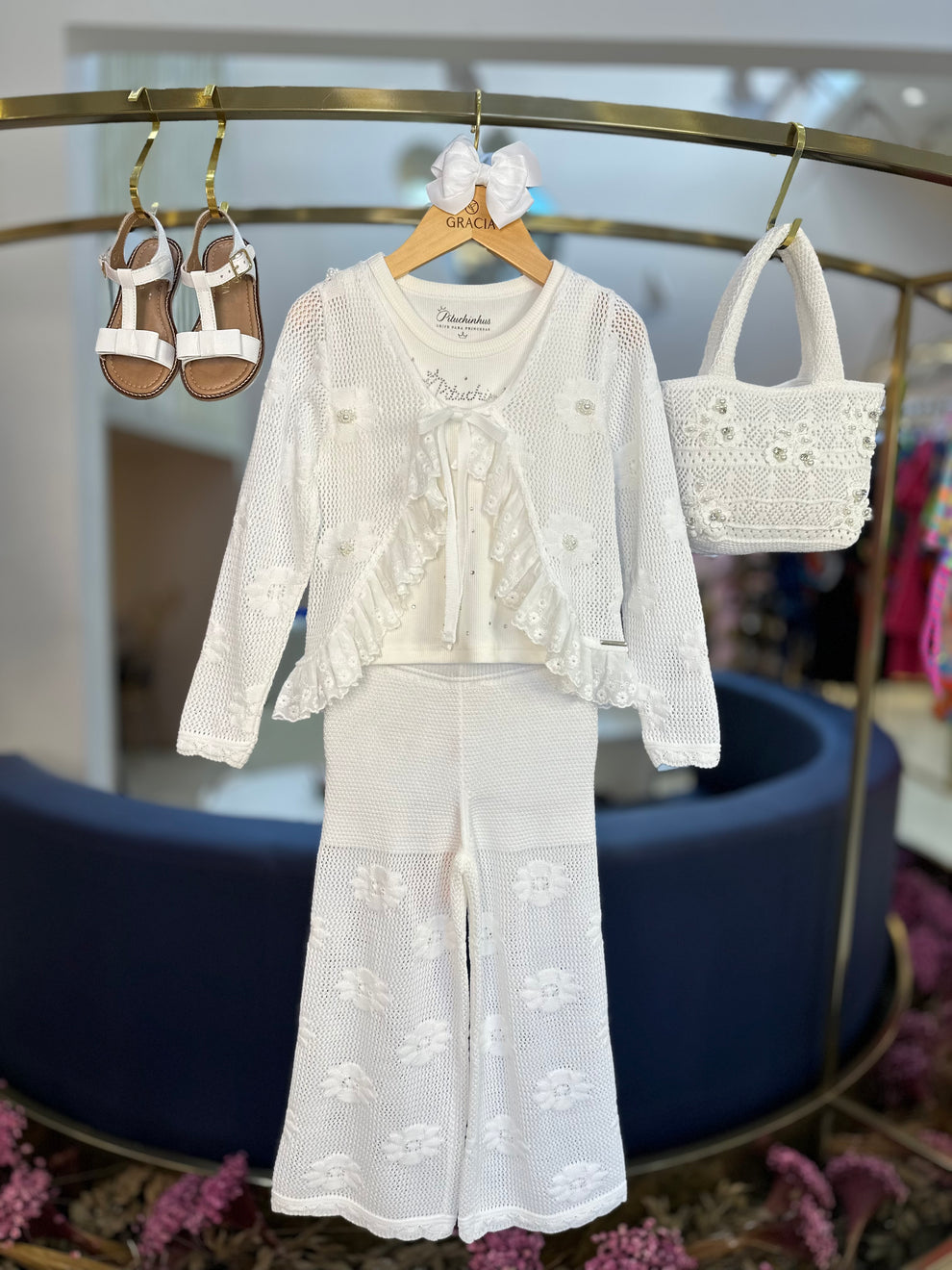 Casaqueto Infantil Tricot Rendado Flores - Pituchinhus