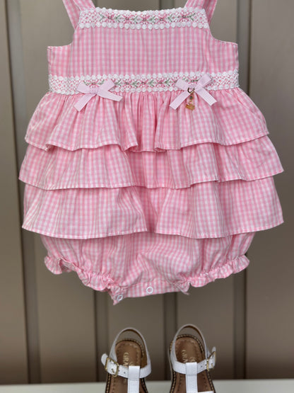 Pimpão Bebê Clássico Babadinhos Bordado Flores Rosa - Roana