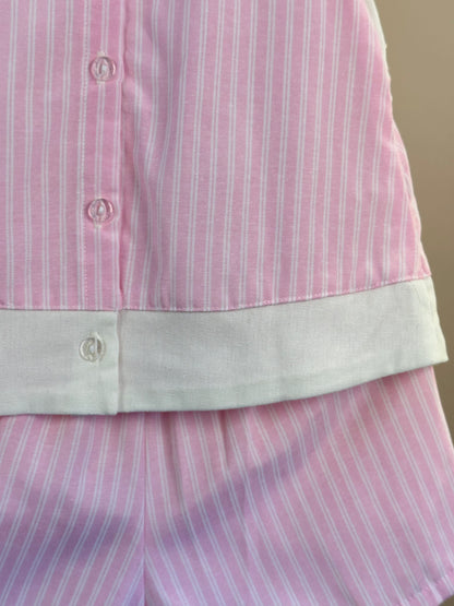 Conjunto Infantil Blusa Laço Pérolas e Shorts Saia Rosa Listrado - Petit Cherie