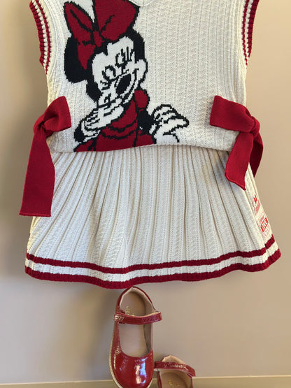 Conjunto Infantil Colete e Saia Tricot Minnie Pérola - Animê
