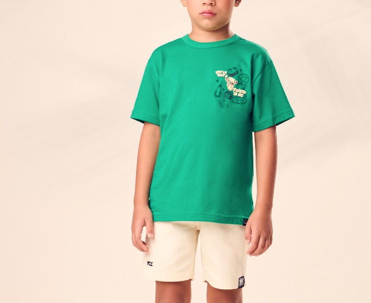 Conjunto Infantil Blusa Verde Woddy Bermuda Off-White - Youccie