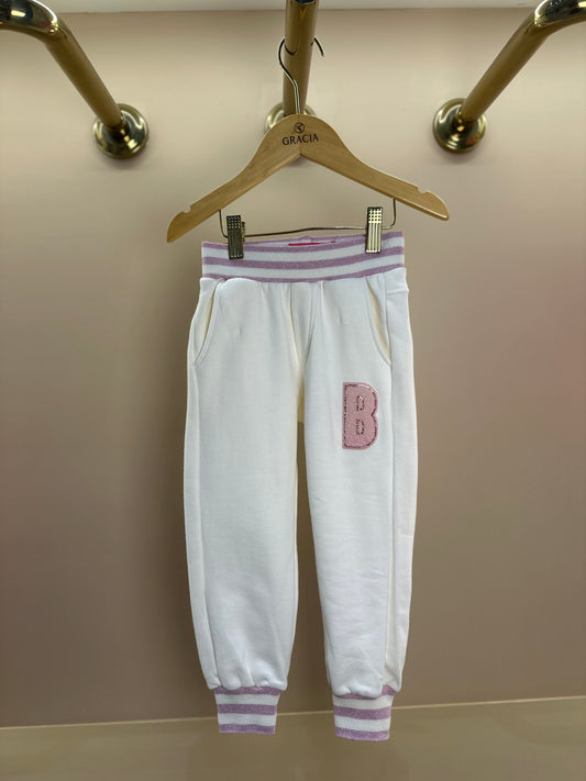 Calça Moletom Infantil Jogging  Patche Barbie Off White - Pituchinhus