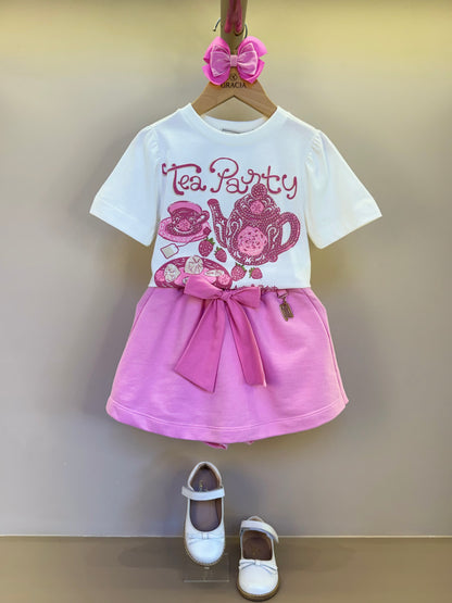 Conjunto Infantil Blusa Tea Party e Shorts Rosa Girly - Animê Petite PRÉ-VENDA