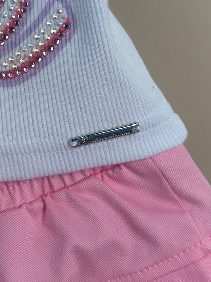 Conjunto Infantil Blusa Cropped Boneca Barbie Cristais e Shorts Sarja Babado Barbie Rosa - Pituchinhus