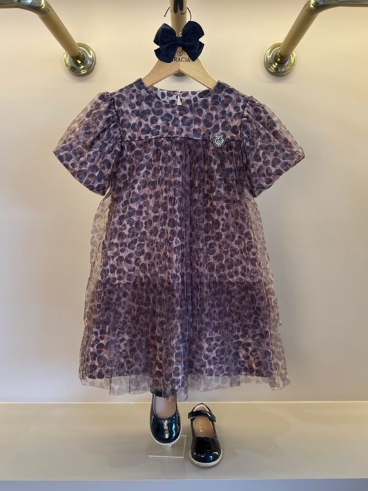 Vestido Infantil Tule Plissado Animal Print - Animê