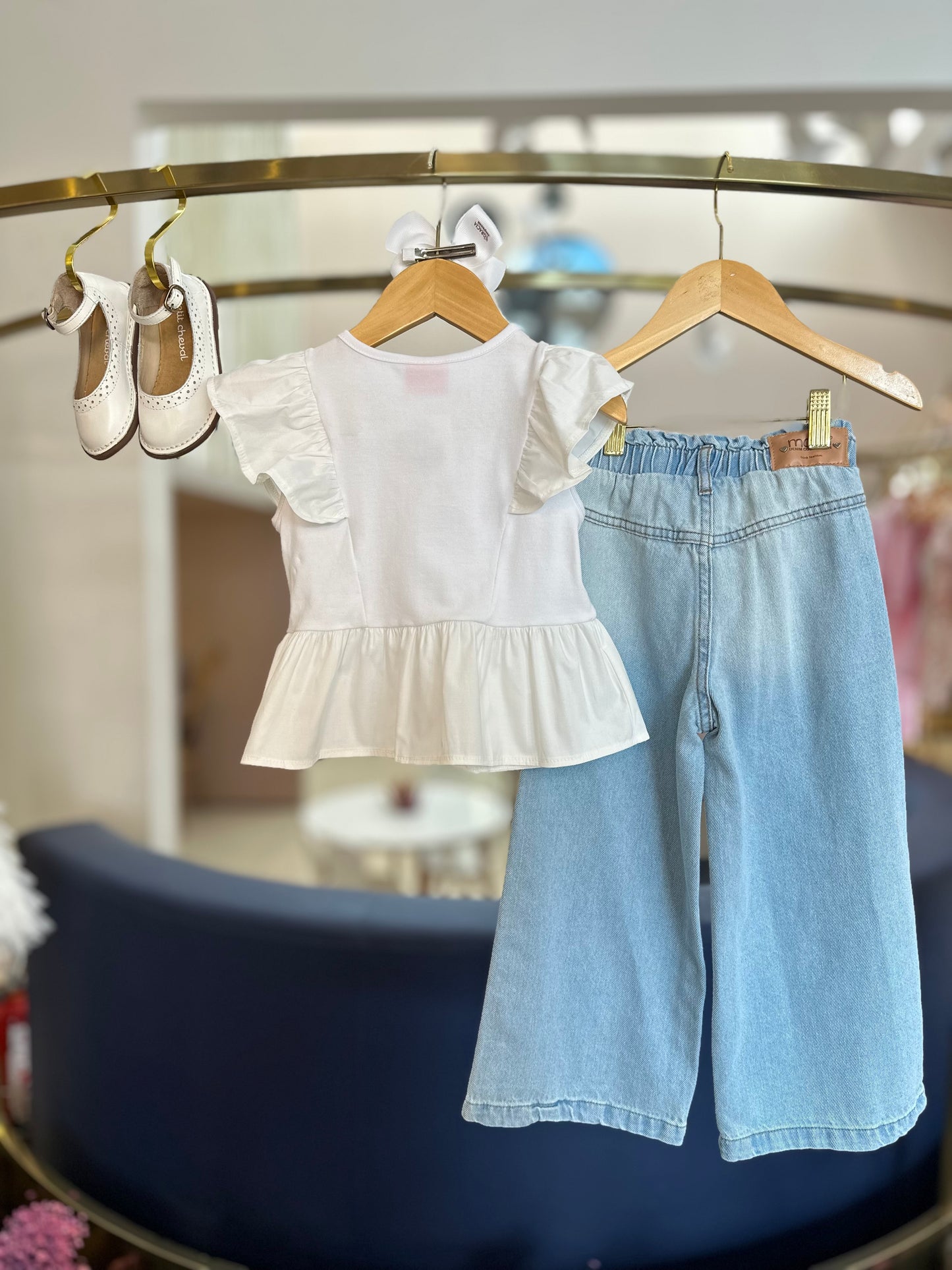 Conjunto Infantil Blusa Babados Bordados e Calça Pingente M - Momi