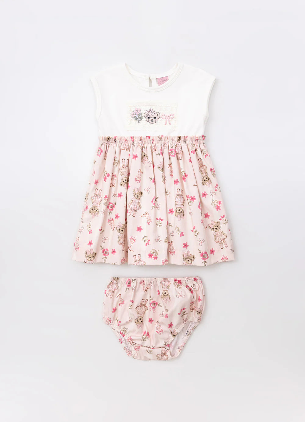 Vestido Bebê Algodão Listrado e Saia com Calcinha Flores & Ursinhas - Pituchinhus