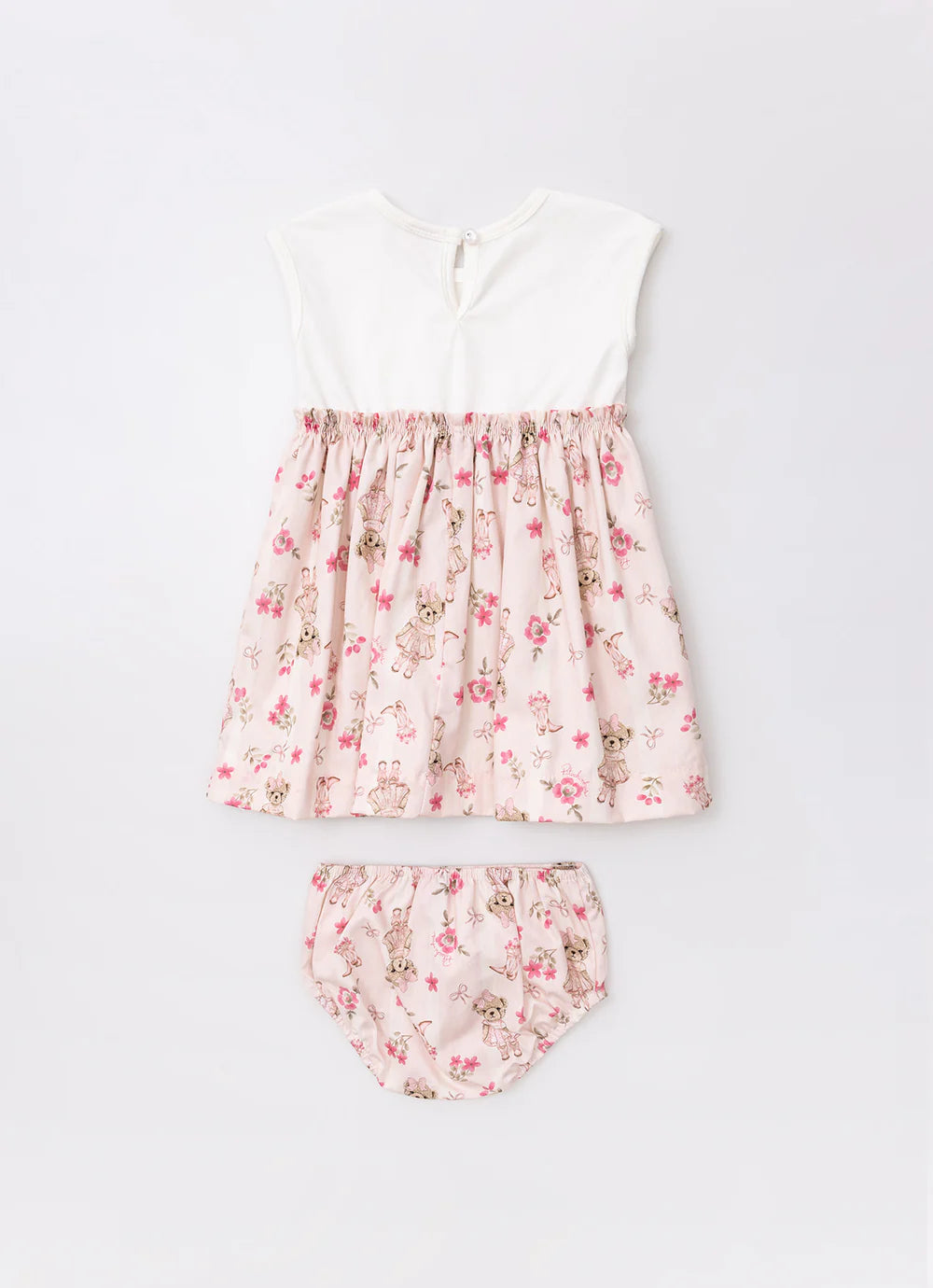 Vestido Bebê Algodão Listrado e Saia com Calcinha Flores & Ursinhas - Pituchinhus