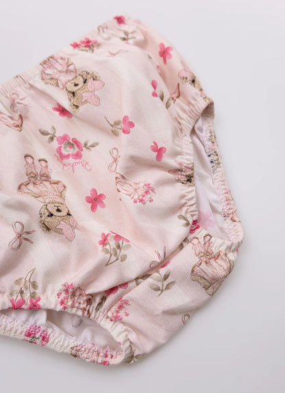 Vestido Bebê Algodão Listrado e Saia com Calcinha Flores & Ursinhas - Pituchinhus