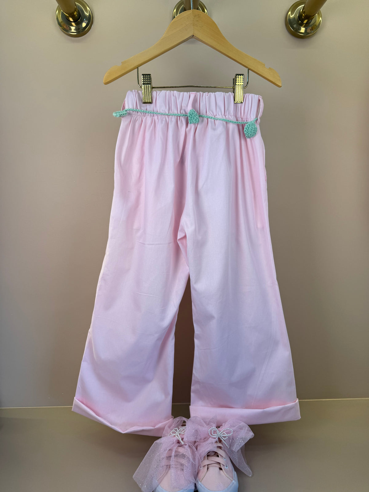 Calça Infantil Wide Leg Cinto de Flores Rosa - Luluzinha