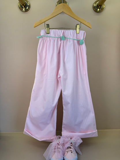 Calça Infantil Wide Leg Cinto de Flores Rosa - Luluzinha