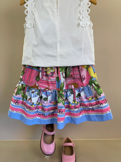 Conjunto Infantil Regata Rendinha e Saia Estampa Limões Laço Maxxi - Animê