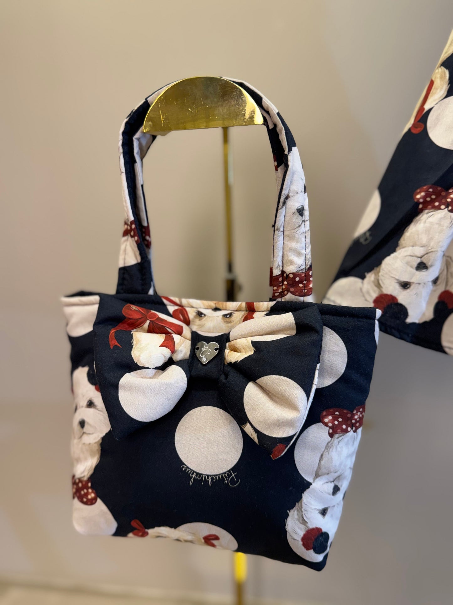 Conjunto Infantil Regata Maxi Laço e Saia e Algodão Cachorrinhos & Lacinhos Preto - Pituchinhus