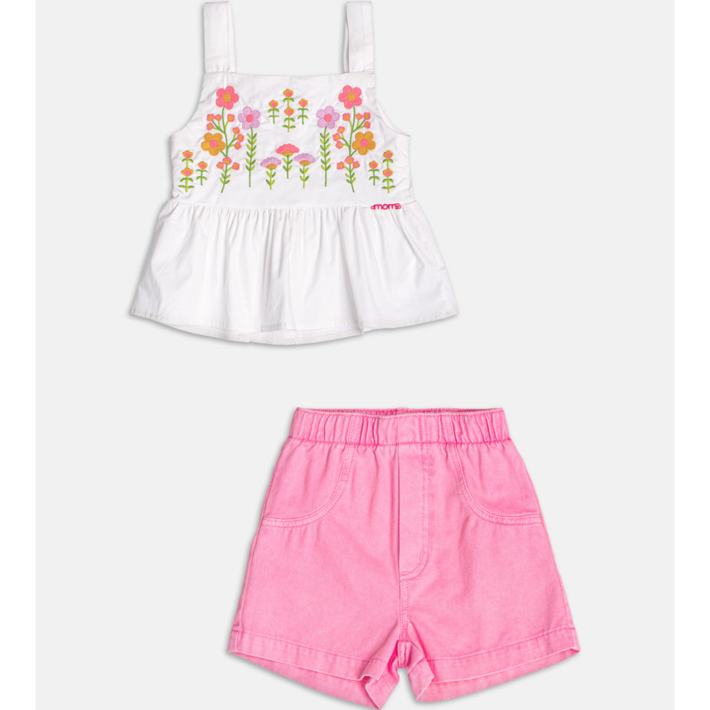 Conjunto Infantil Blusa Bordada e Shorts Rosa - Momi PRÉ-VENDA