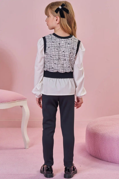Conjunto Infantil Trio Blusa Comfy, Colete Tweed Molecotton e Legging Fly Tech Preta  - Infanti
