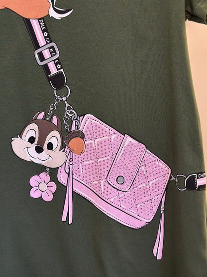 Vestido Infantil Trapézio MC Tico e Teco Verde Musgo - Momi