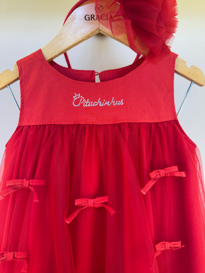 Vestido Infantil Festa Tule Lacinhos Bordados - Pituchinhus