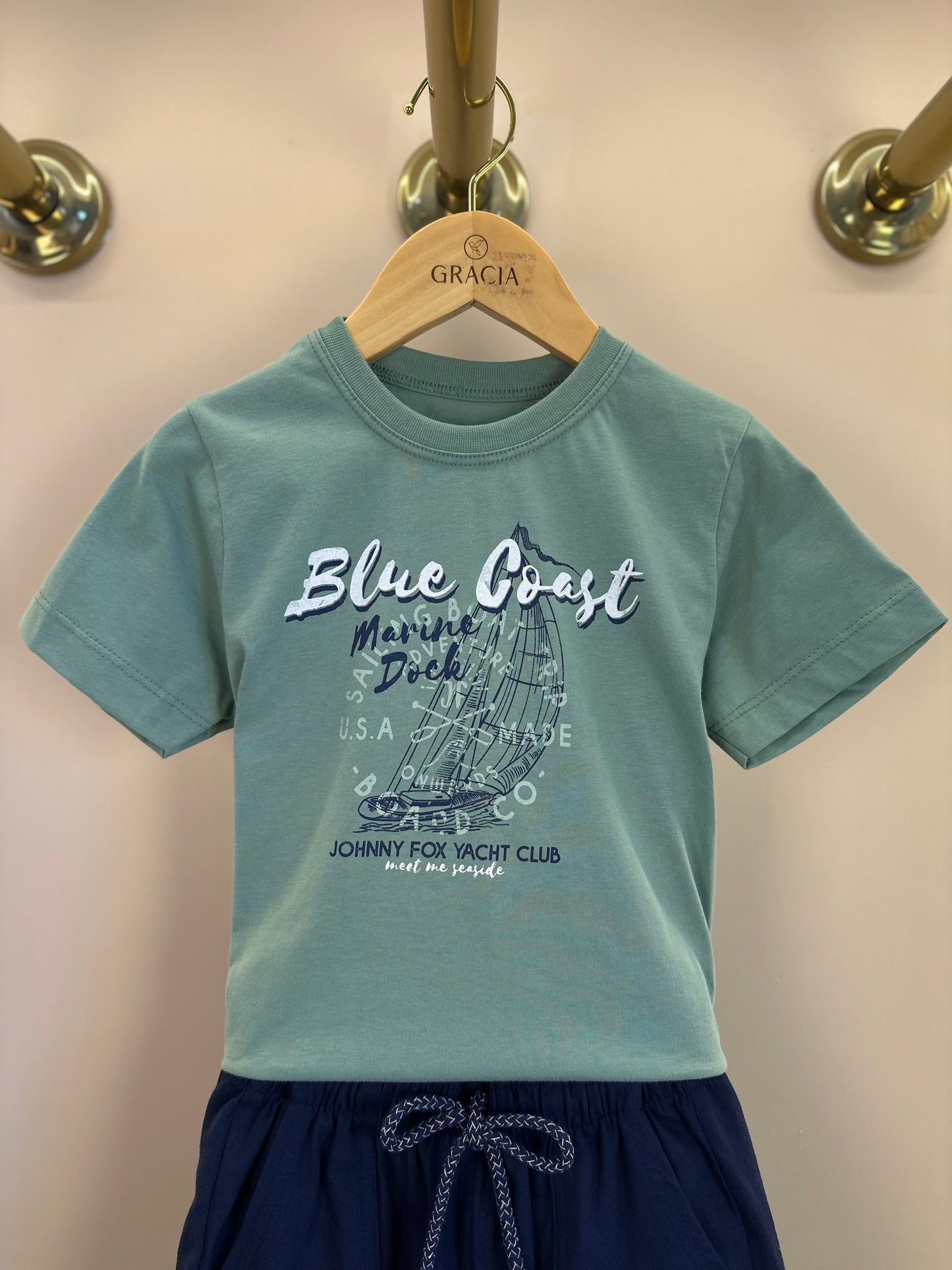 Conjunto infantil Camiseta Verde e Bermuda Marinho - Little Johnny
