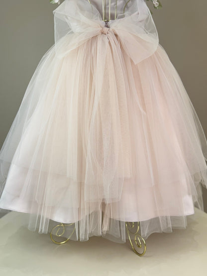 Vestido Infantil Festa Costas Trançadas e Flores Bordadas