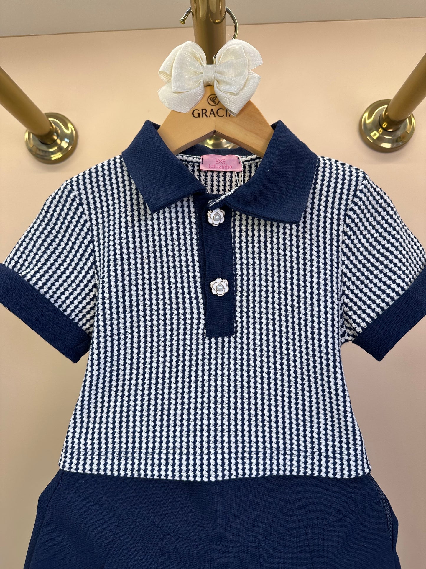 Conjunto Infantil Polo Navy e Shorts-saia Marinho - Luluzinha