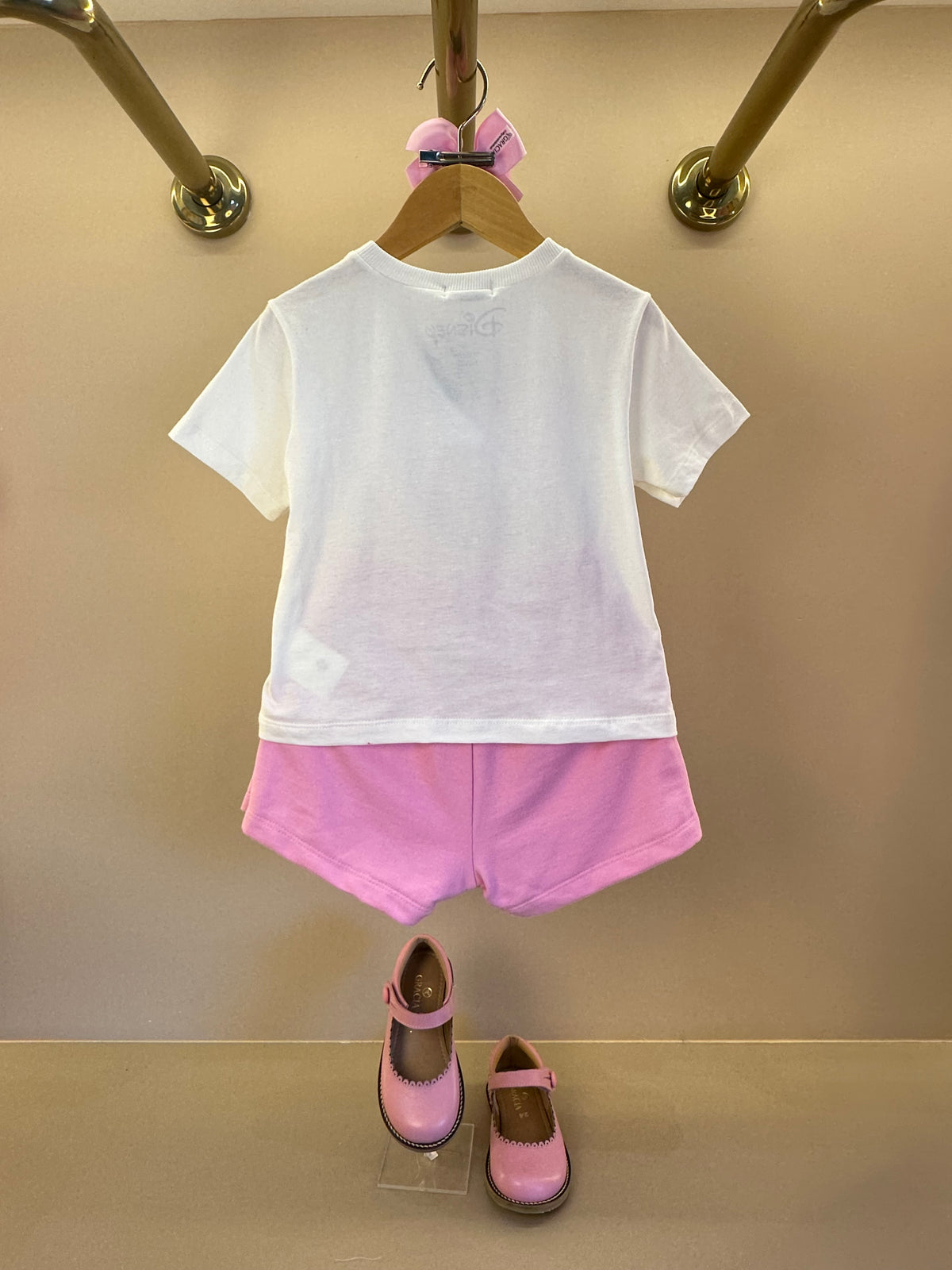Conjunto Infantil Blusa Daisy Duck Com Laço e Shorts Saia Com Cós de Elástico - Momi