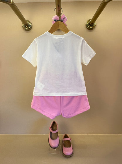 Conjunto Infantil Blusa Daisy Duck Com Laço e Shorts Saia Com Cós de Elástico - Momi