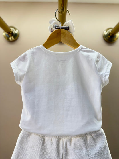 Conjunto Infantil Blusa Cotton Menina Love Off White e Saia-Shorts Bouclé Pérolas - Pituchinhus